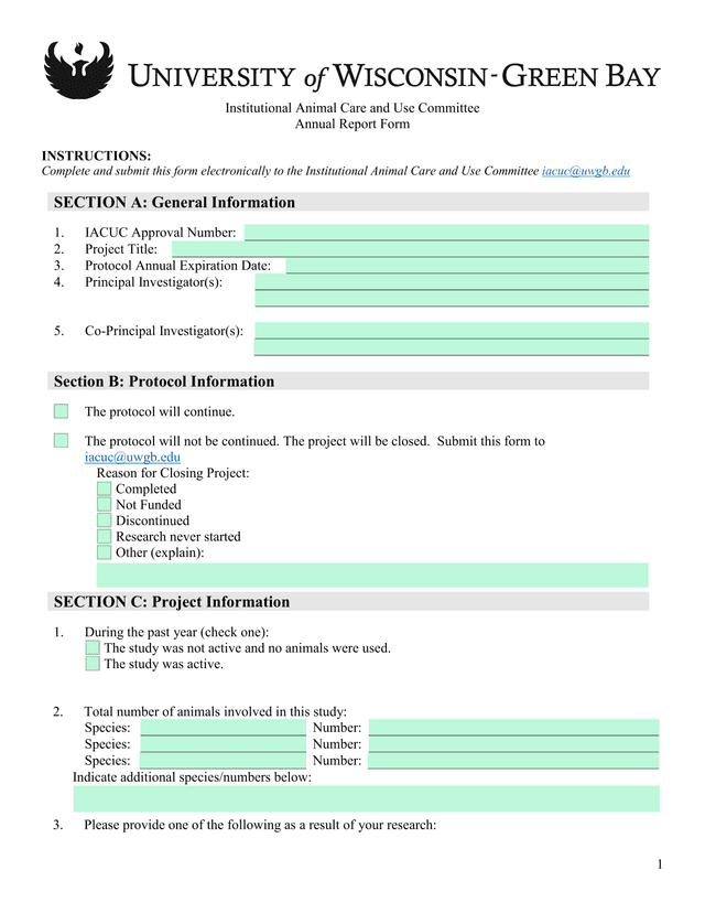 Institutional Animal Care And Use Committee Annual Report Form screenshot