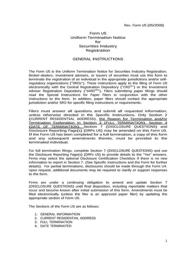 Form U5 Uniform Termination Notice For Securities Industry Registration screenshot