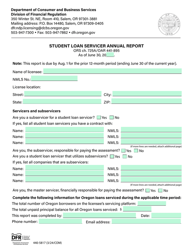 STUDENT LOAN SERVICER ANNUAL REPORT screenshot