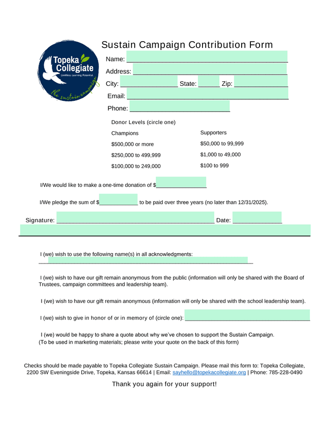 Sustain Campaign Contribution Form screenshot
