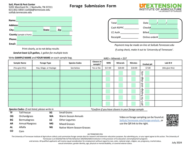 Forage Submission Form screenshot