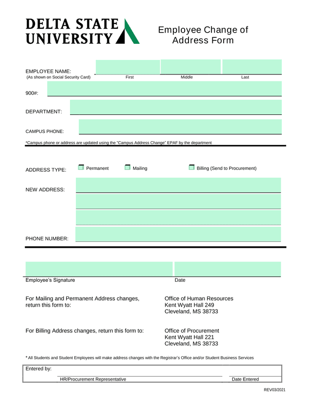 Employee Change Of Address Form screenshot
