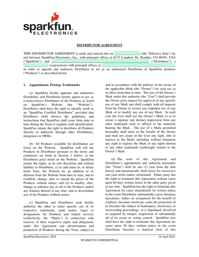 Distributor Agreement screenshot