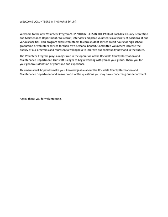 Volunteers In The Parks (V.I.P.) Program Manual screenshot