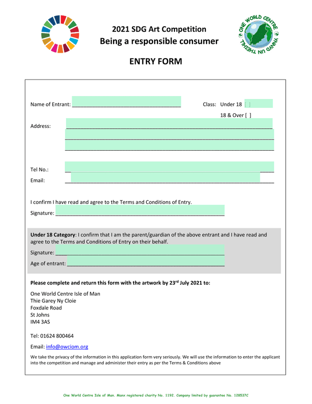 2021 SDG Art Competition Entry Form screenshot