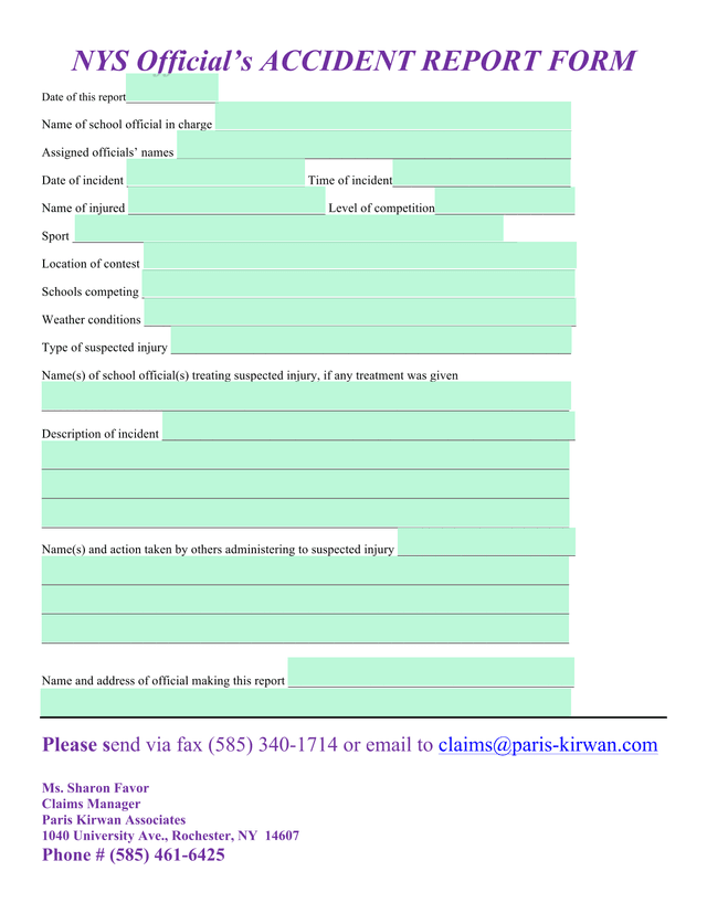 NYS OfficialS ACCIDENT REPORT FORM screenshot