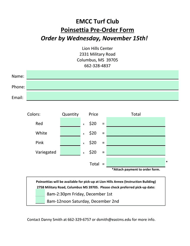 EMCC Turf Club Poinsettia Pre Order Form screenshot