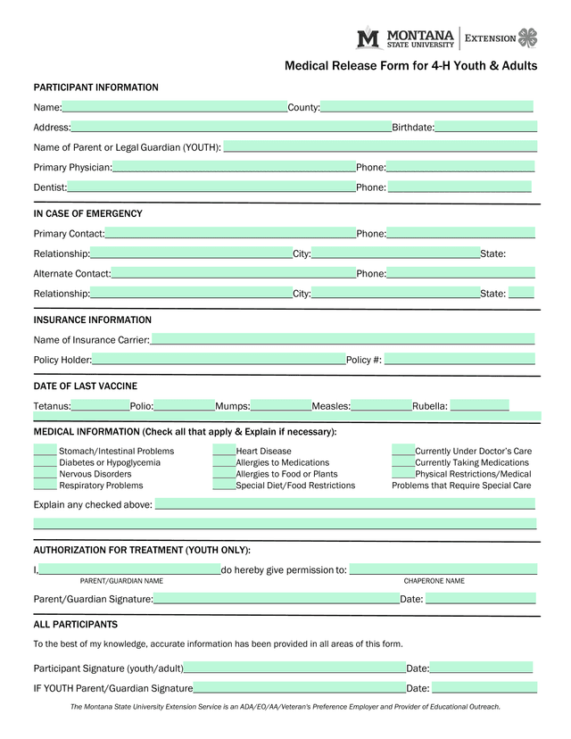 Medical Release Form For 4 H Youth  Adults screenshot