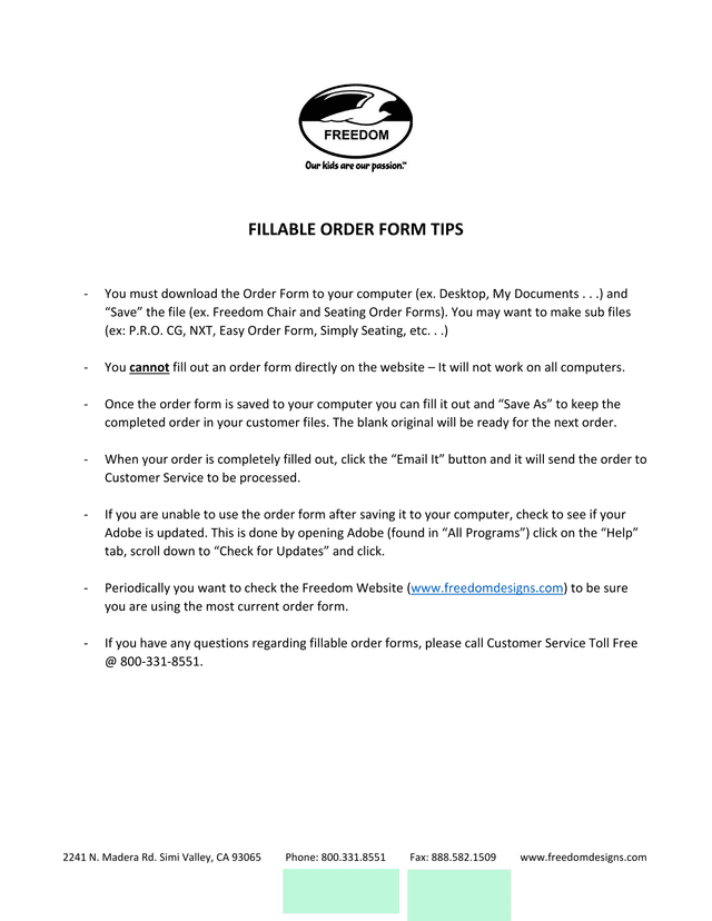 FILLABLE ORDER FORM TIPS screenshot