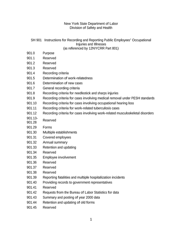 SH 901 Instructions For Recording And Reporting Public Employees Occupational Injuries And Illnesses screenshot