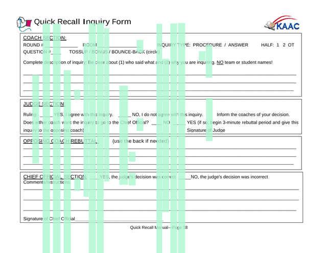 Quick Recall Inquiry Form screenshot