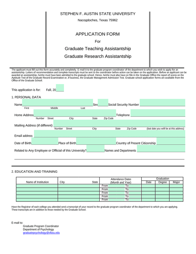 Graduate Assistantship Application Form screenshot