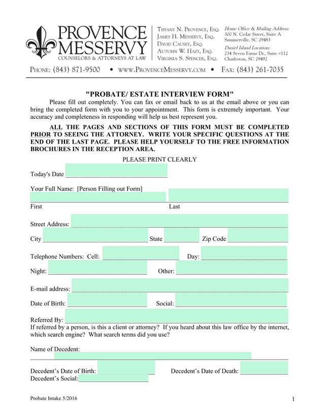 Probate Estate Interview Form screenshot