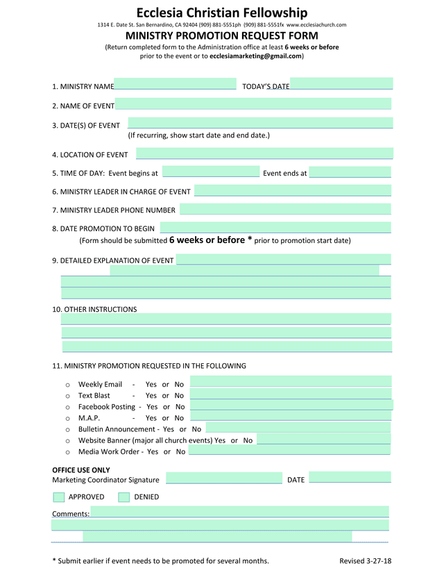Ministry Promotion Request Form screenshot