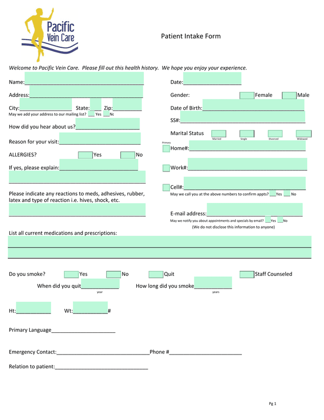 Patient Intake Form screenshot