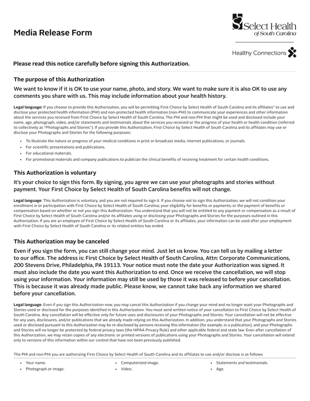 Media Release Form screenshot