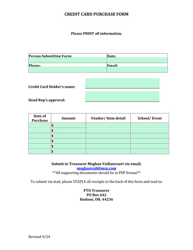 Credit Card Purchase Form screenshot