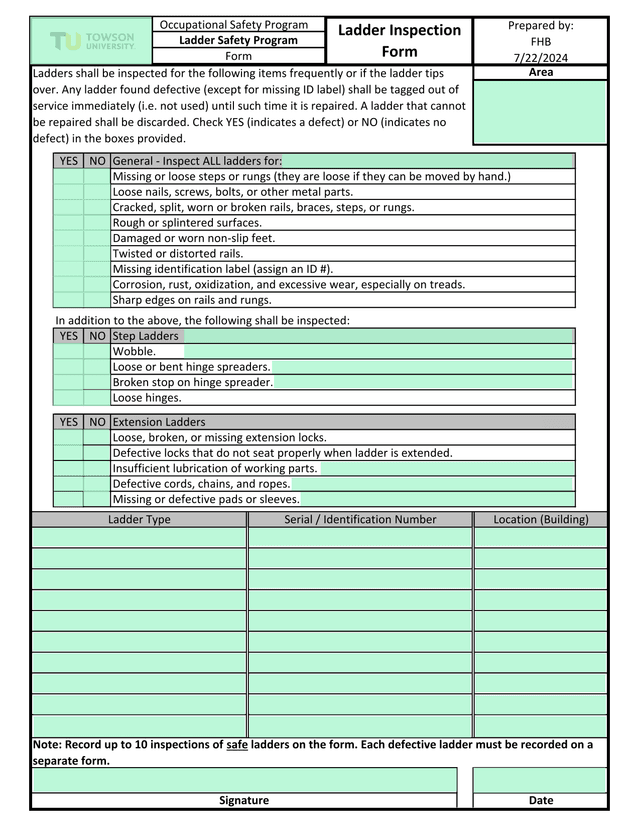 Ladder Inspection Form screenshot