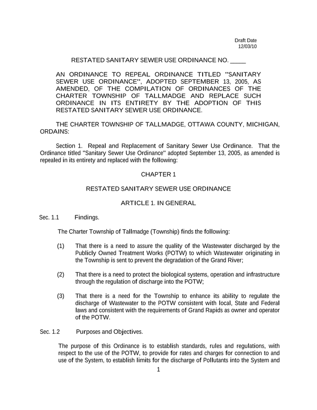Restated Sanitary Sewer Use Ordinance screenshot