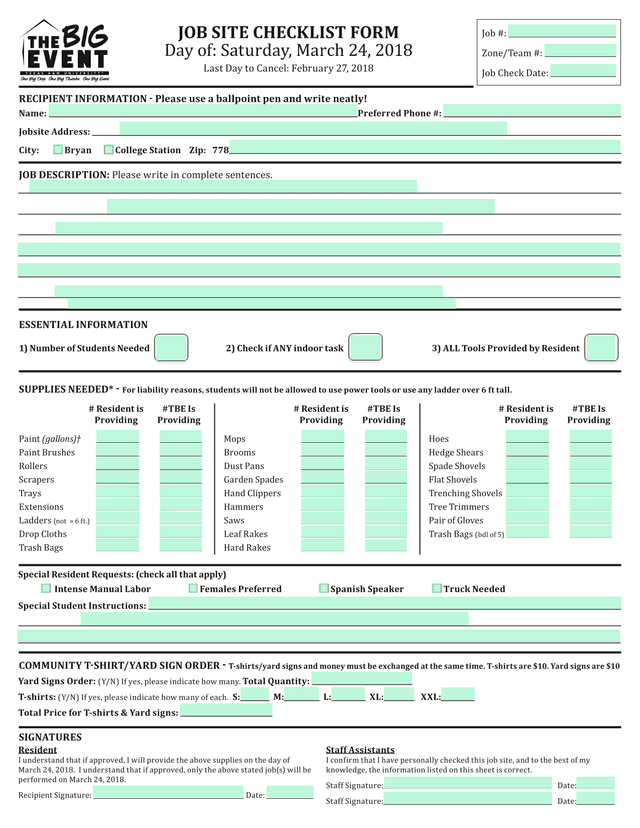 Job Site Checklist Form screenshot