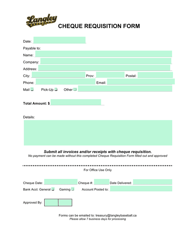 Cheque Requisition Form screenshot