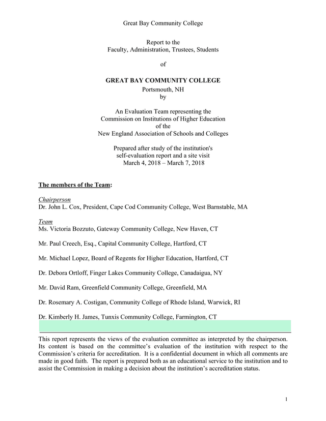 Report To Faculty, Administration, Trustees, Students Of Great Bay Community College screenshot