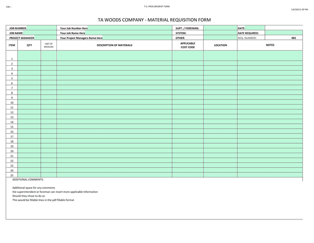 T.O. Procurement Form screenshot