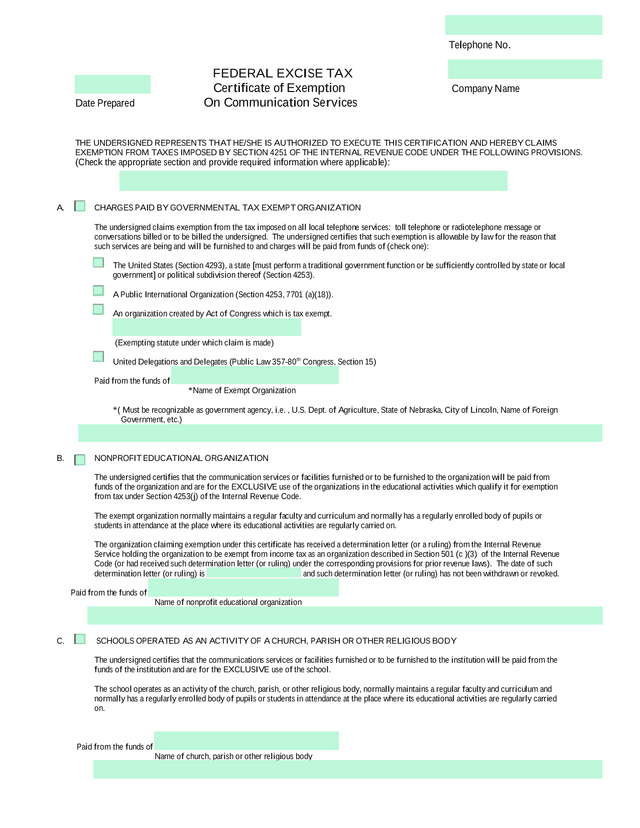 Certificate Of Exemption On Communication Services screenshot