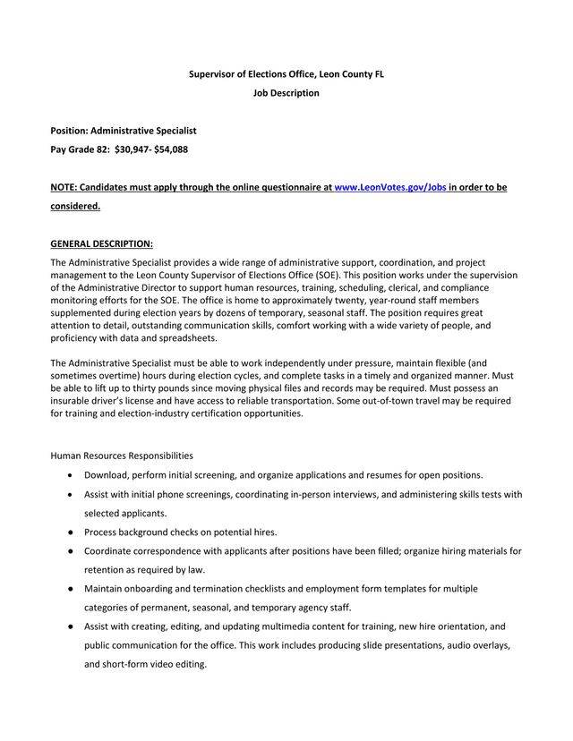 Administrative Specialist Job Description screenshot