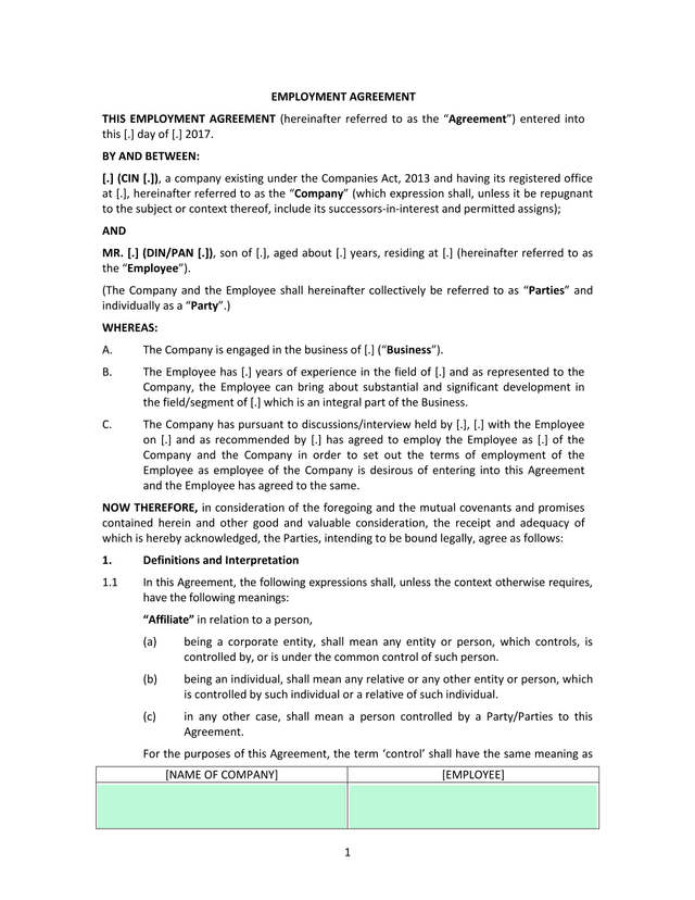 Employment Agreement screenshot