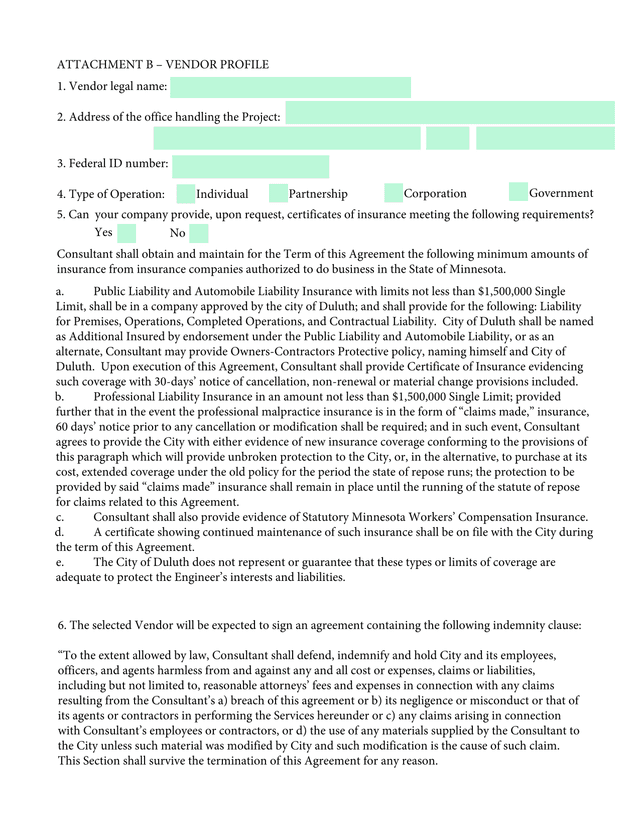 ATTACHMENT B  VENDOR PROFILE screenshot