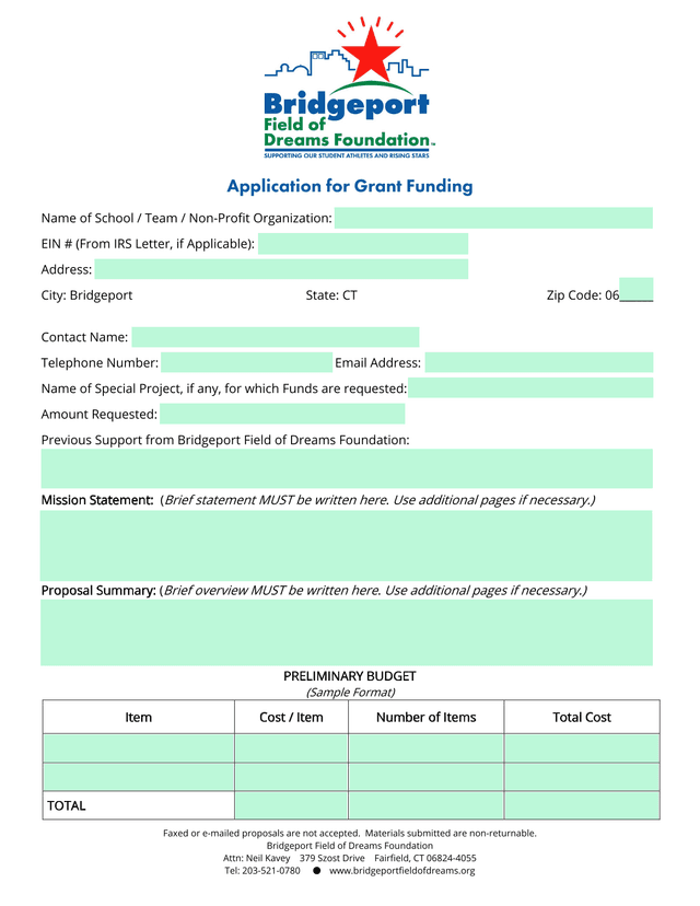 Application For Grant Funding screenshot