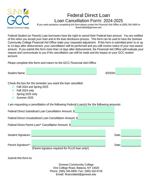 Federal Direct Loan Cancellation Form 2024 2025 screenshot