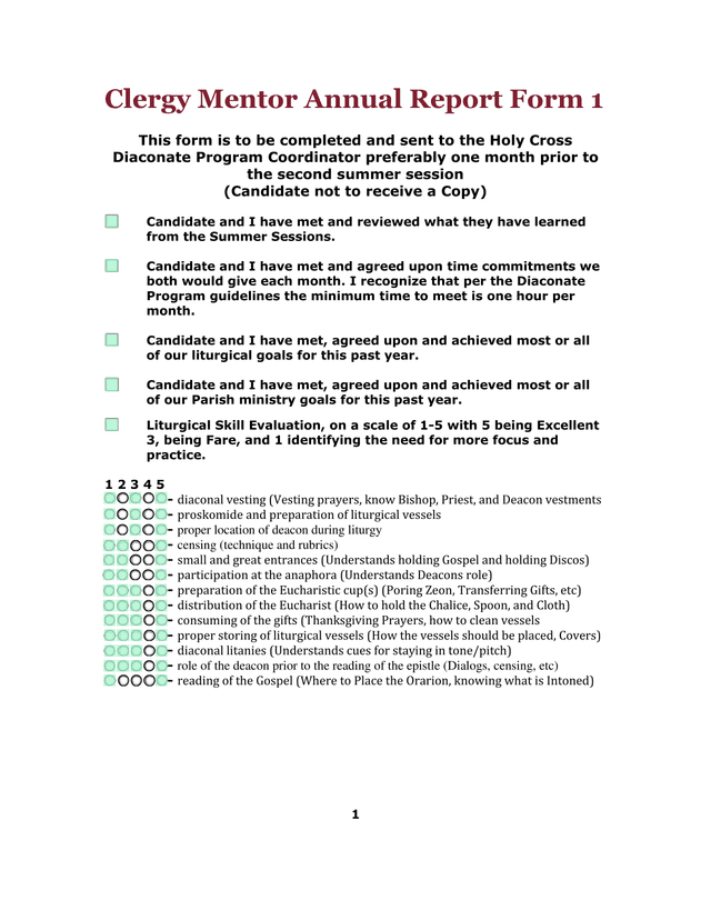 Clergy Mentor Annual Report Form screenshot