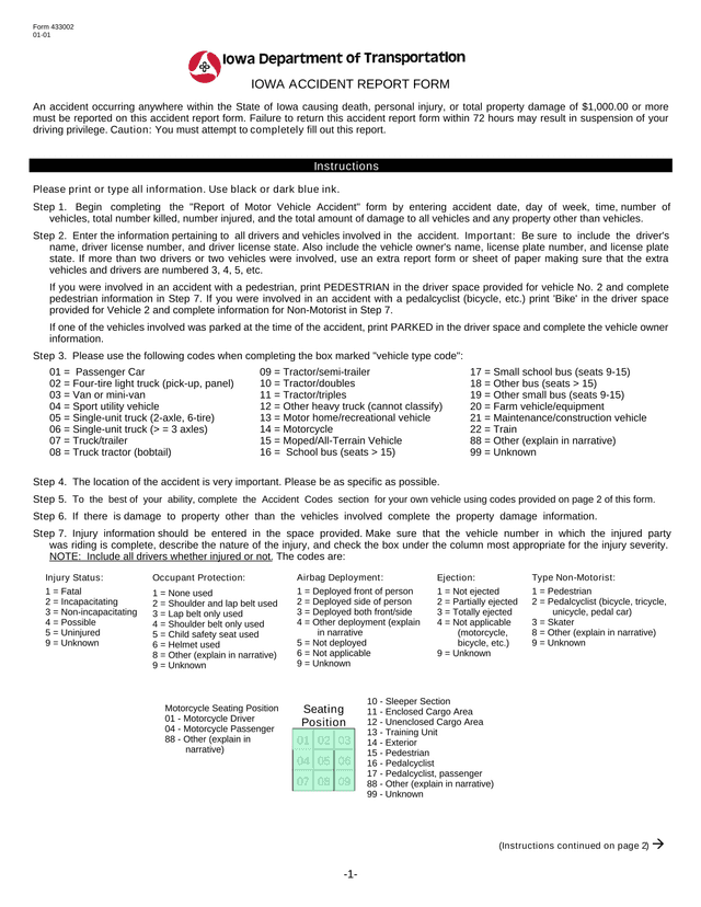 Iowa Accident Report Form screenshot