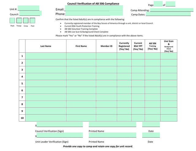 Council Verification Of AB 506 Compliance screenshot
