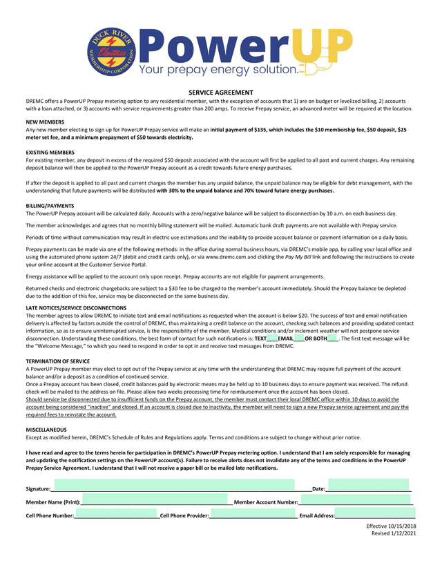 SERVICE AGREEMENT   PowerUP Prepay Metering Option screenshot