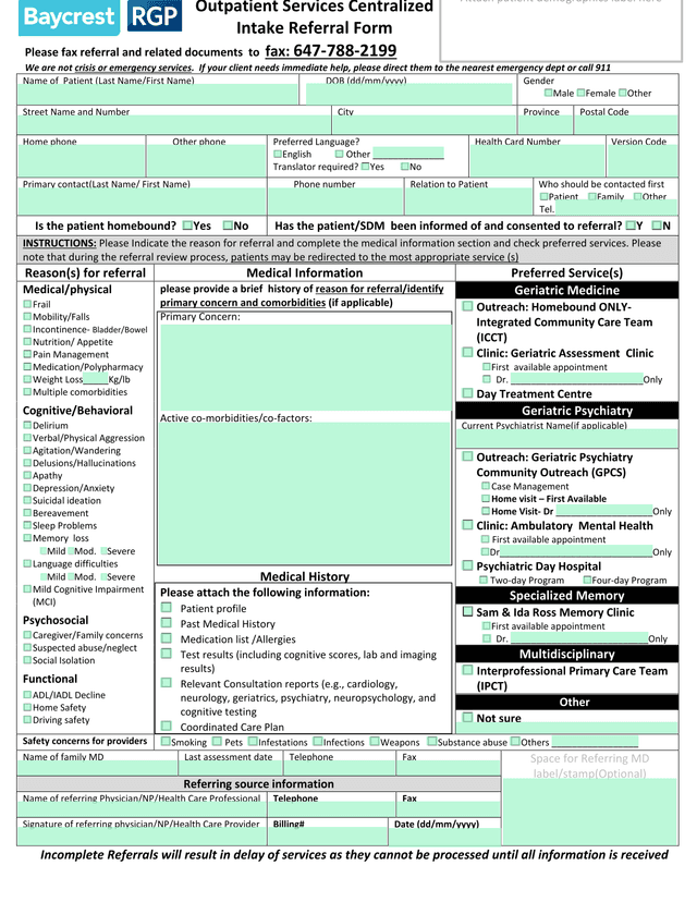 Patient Referral Form screenshot