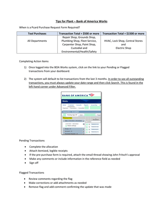 Tips For Plant  Bank Of America Works Pcard Purchase Request Form screenshot