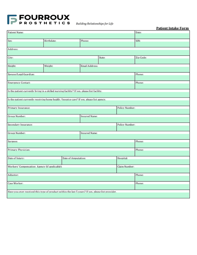 Patient Intake Form screenshot