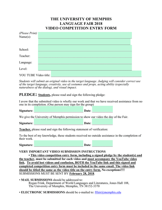 Language Fair 2018 Video Competition Entry Form screenshot