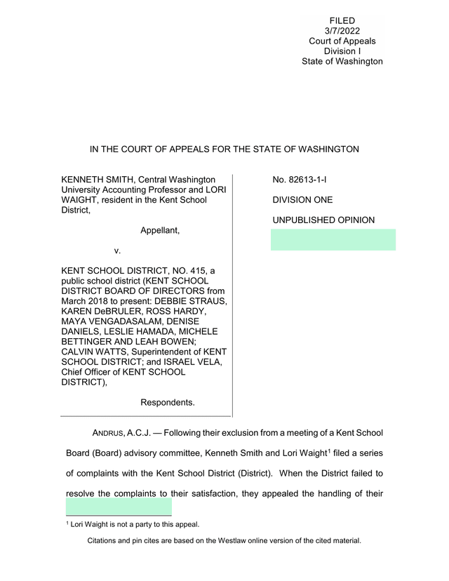 Kenneth Smith V. Kent School District Court Opinion screenshot