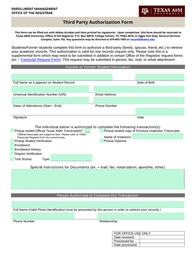 Third Party Authorization Form screenshot