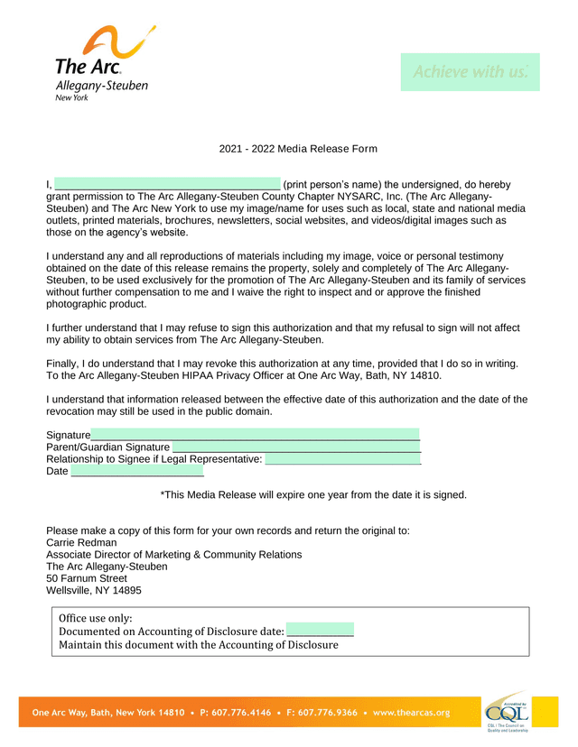 2021   2022 Media Release Form screenshot