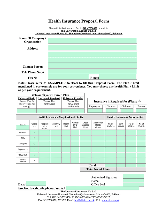 Health Insurance Proposal Form screenshot