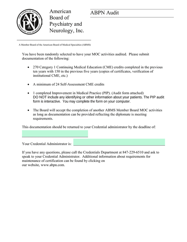 ABPN Audit screenshot
