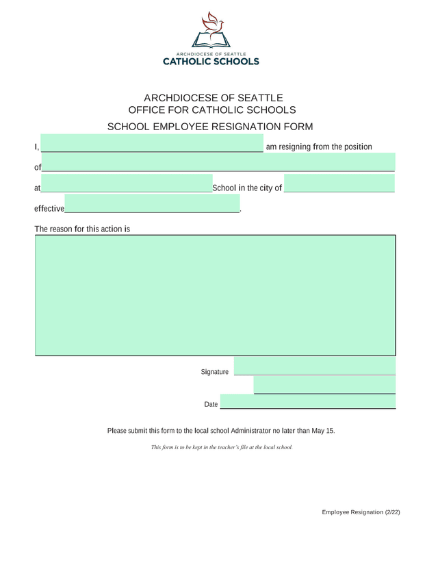 School Employee Resignation Form screenshot
