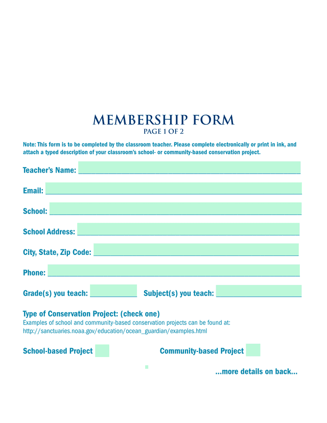 Ocean Guardian Classroom Membership Form screenshot