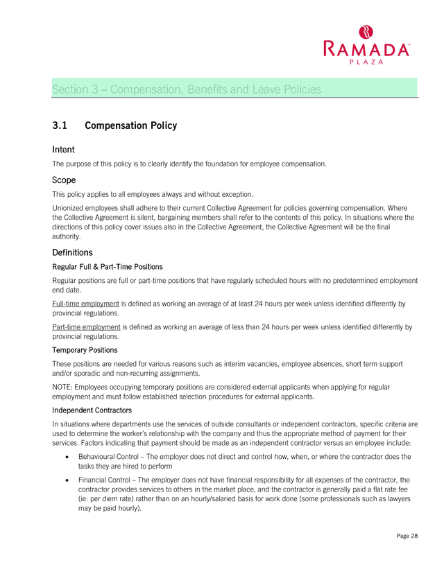 Compensation Policy screenshot