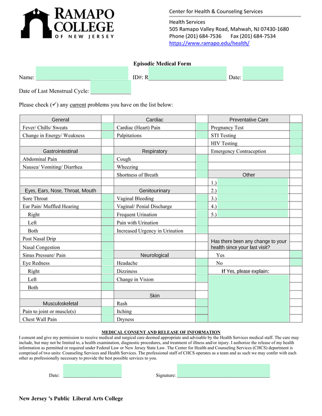 Episodic Medical Form screenshot
